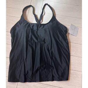 Women's eco beach notched neckline tankini swim top, black, NWT, XL. With UPF 50